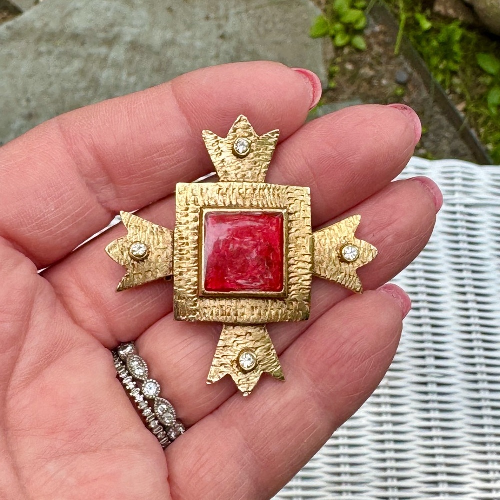 Vintage Maltese Cross Brooch Signed PISCES, 1980’s Designer Statement Brooch